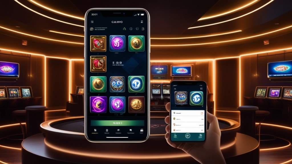 Mobiele casino-app met speltegels en accountfuncties