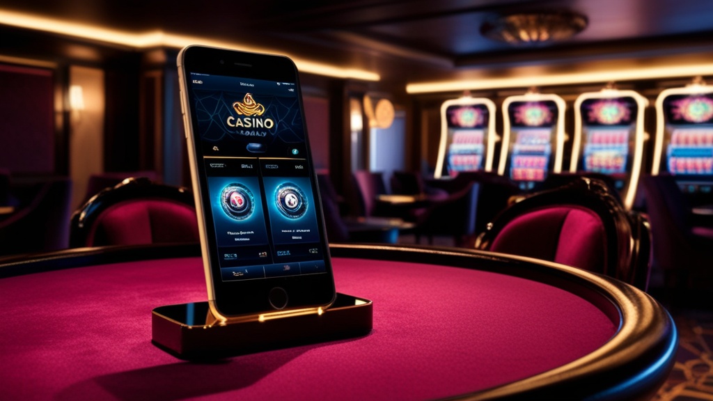 Smartphone met mobiele casino-lobby in donkere casino-omgeving
